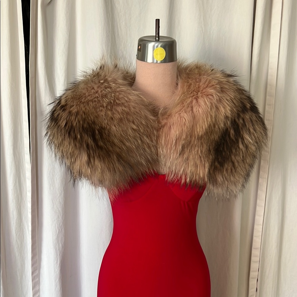 Alice & Olivia Raccoon fur Bolaro  shrug dusty pink black brown S/P - Picture 9 of 13